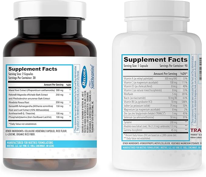 NuEthix Formulations Cortisol and Thyroid Support Supplement Bundle: Cort-Eaze Cortisol-Control Supplement, 60 Capsules, 30 Servings and Thyro-Boost Essentials, 90 Capsules