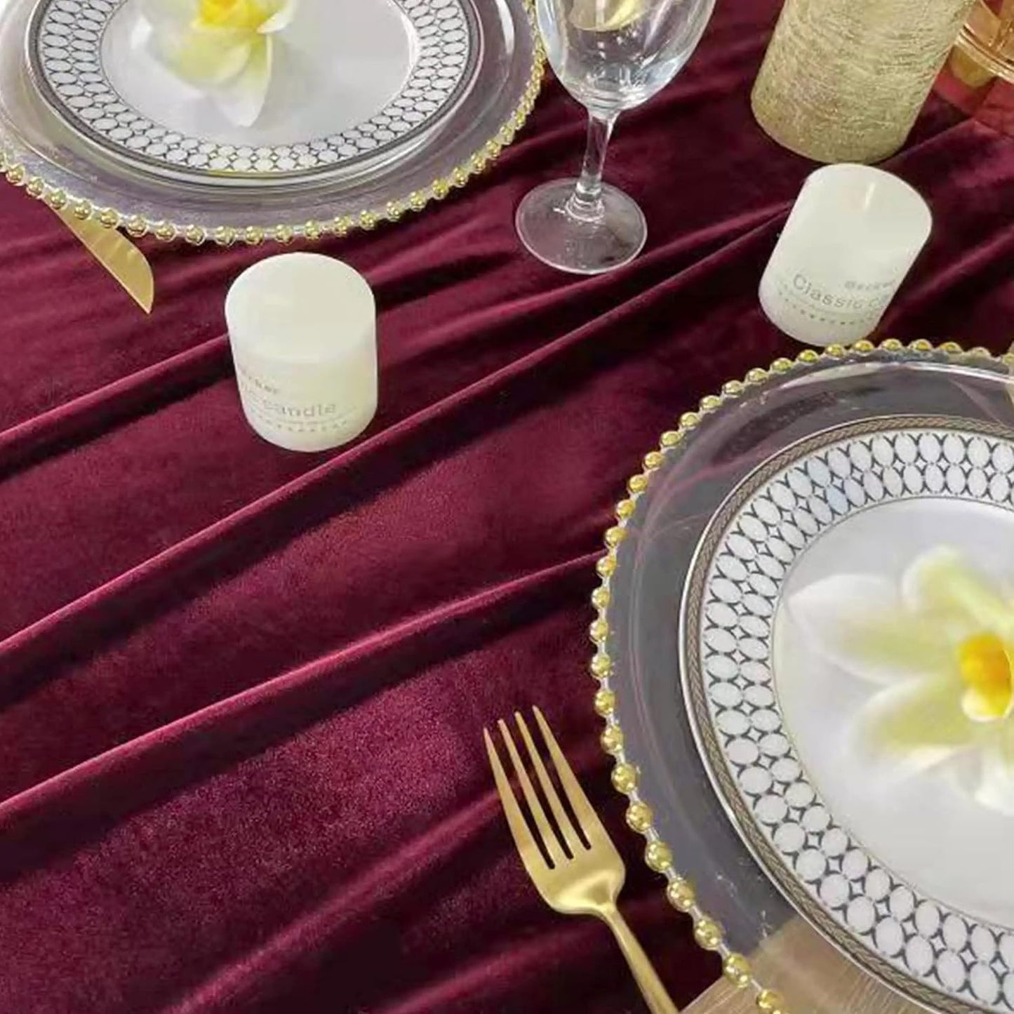 Velvet Table Runner, 5 Pack Luxurious Wedding Reception Decorations Soft Velvet Fabric Table Linen Overlay for Party (20 x 120 inch, Burgundy)