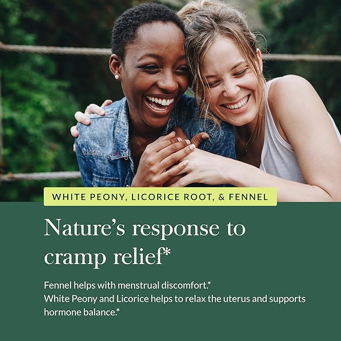 Gaia Herbs Cramp Relief - Herbal Supplement for Hormone Balance & Period Cramp Relief - Made with Organic Licorice Root, White Peony Root, Turmeric & More - 60 Vegan Capsules (60 Servings)