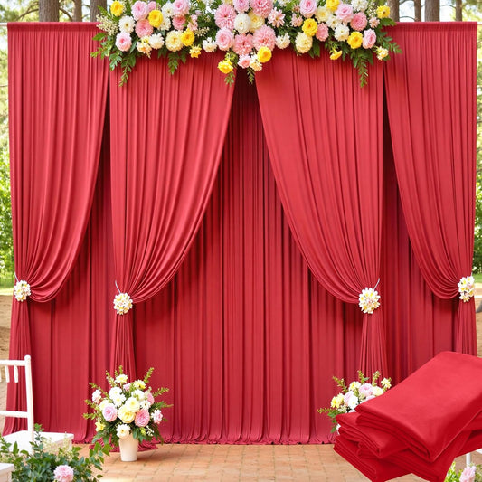 20ft x 15ft Red Wrinkle Free Backdrop Curtains for Parties,Silky Polyester Fabric Wedding Ceiling Drapes, 4 Panels 15ft Photo Back Drop Drapes for Baby Shower Photography Stage Background Cloth