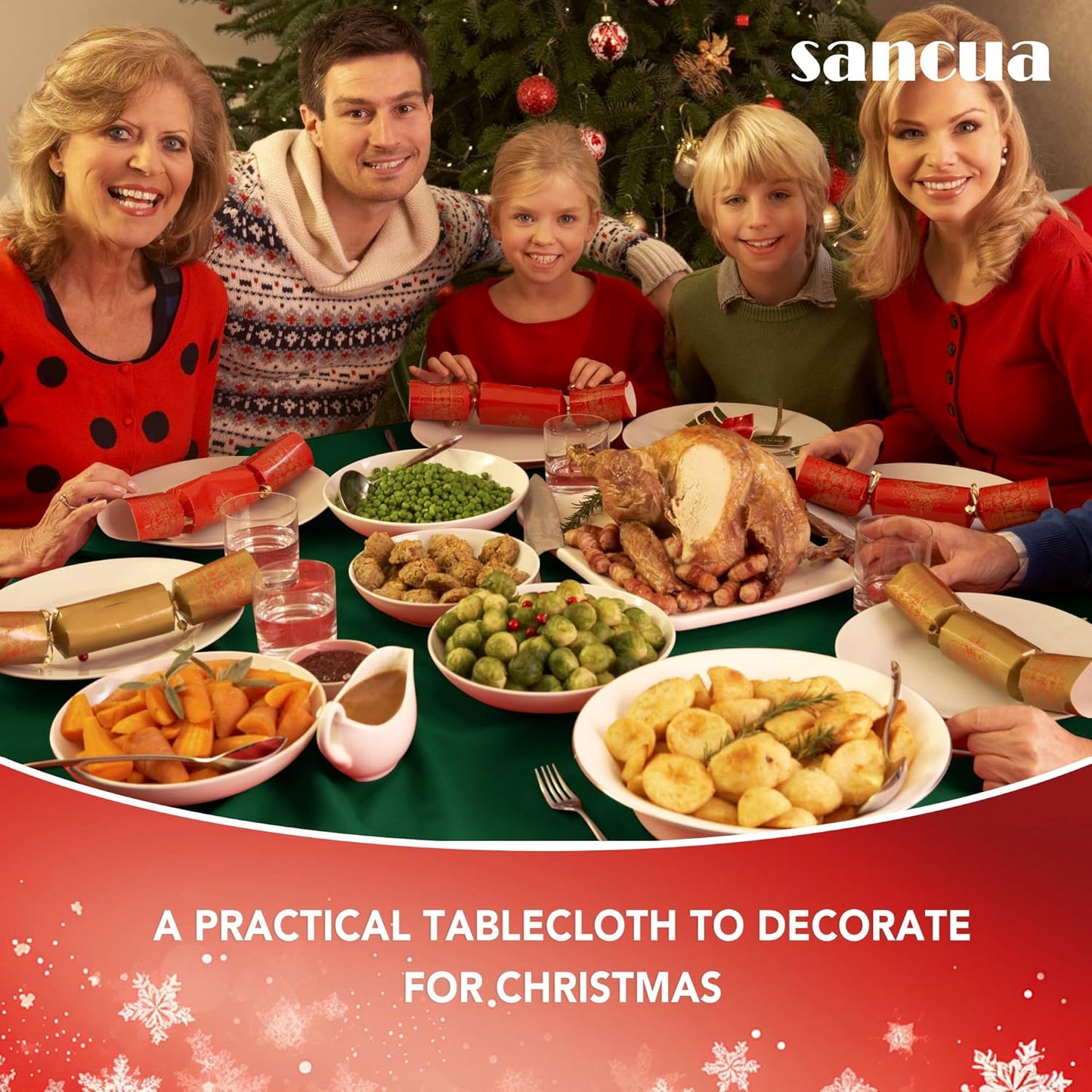 sancua Round Tablecloth - 60 Inch - Water Resistant Spill Proof Washable Polyester Table Cloth Christmas Decorative Fabric Table Cover for Dining Tables, Buffet Parties and Camping, Hunter Green