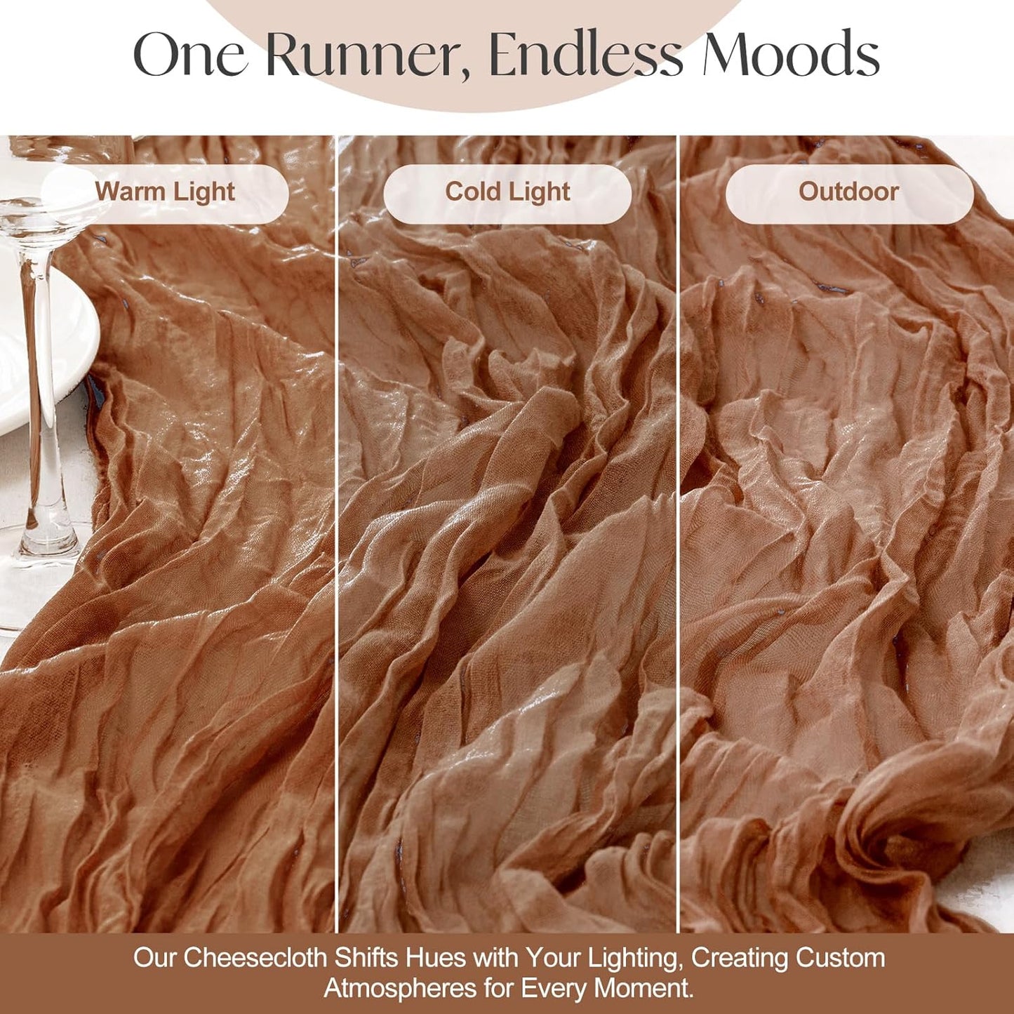 2 Pcs Terracotta Cheesecloth Table Runner - 120 inch 10FT Boho Rustic Gauze Cheese Cloth Table Runner Decor for Spring Summer Party Wedding Birthday Baby Bridal Shower Home