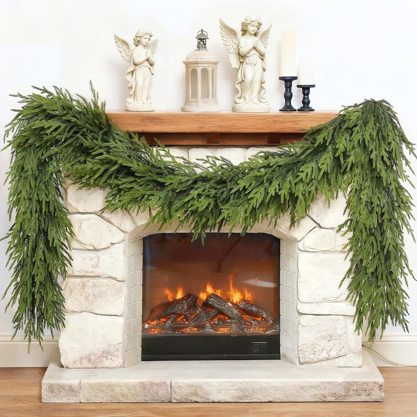 5FT Christmas Artificial Norfolk Pine Garland for Fireplace - Realistic Faux Greenery Fake Garland for Holiday,Table, Window,Mantel,Stairs, Home,Indoor Outdoor Decor (2PCS)