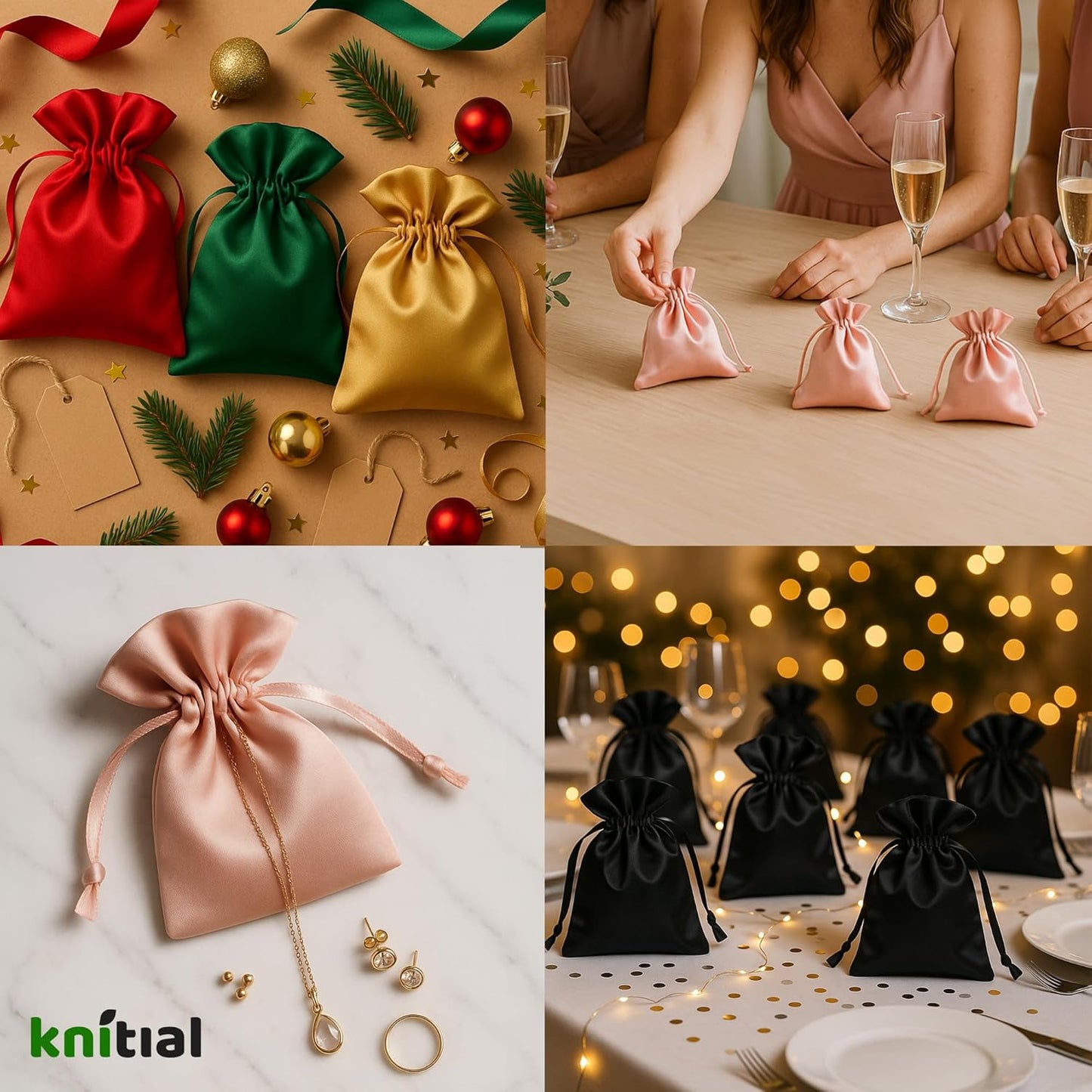 3" x 4" Rose Gold Satin Gift Bags, Jewelry Bags, Wedding Favor Silky Drawstring Bags Baby Shower Christmas Gift Bags 50 per Pack