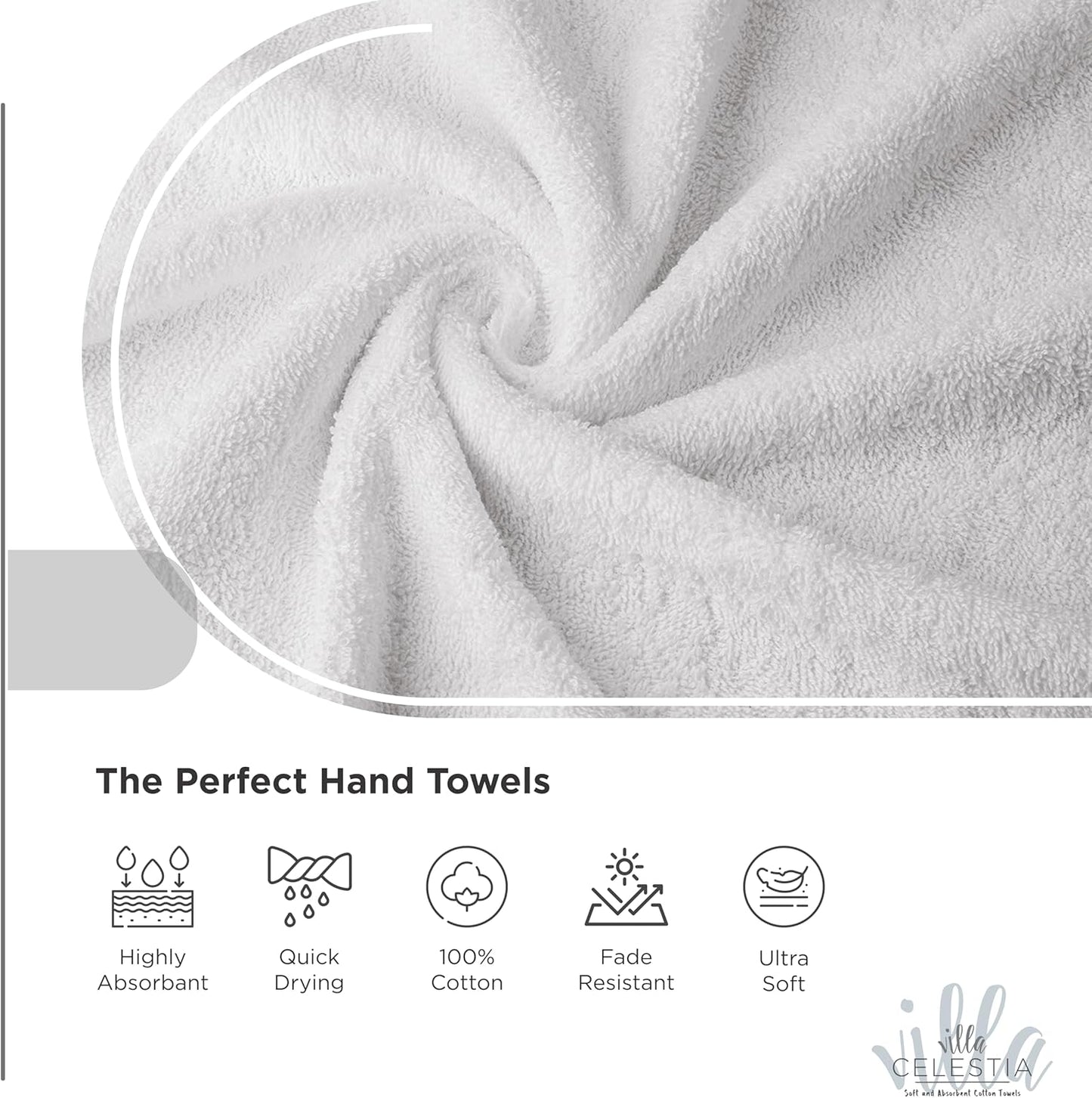 100% Cotton Hand Towel Set of 4, (16 x 28 inches) Sustainable, Soft, Highly Absorbent, Quick Drying, Combed Cotton Hand Towels Pack of 4 Ideal for Hotels, Spa, Bathroom, Dorm, White
