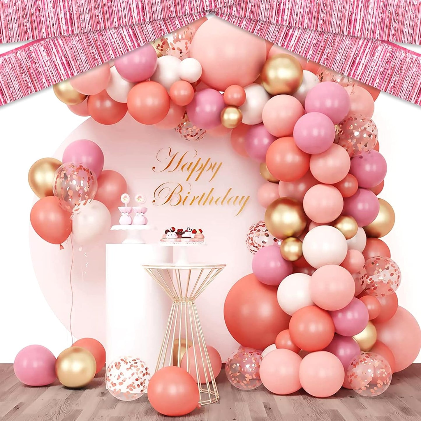 4 Pack 10 Feet Pink Foil Fringe Garland Metallic Tinsel Streamers Banner Wall Hanging Curtain Backdrop for Parade Floats, Wedding, Graduate, Mother's Day, Birthday Party Decoration