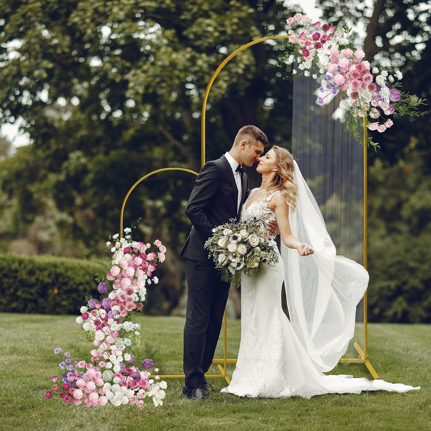 U+U 7.2FT, 6FT Arch Backdrop Stand, Gold Wedding Arch Stand Set of 2 for Birthday Party Bridal Baby Shower Balloon Arch Decoration (7.2FT, 6FT)