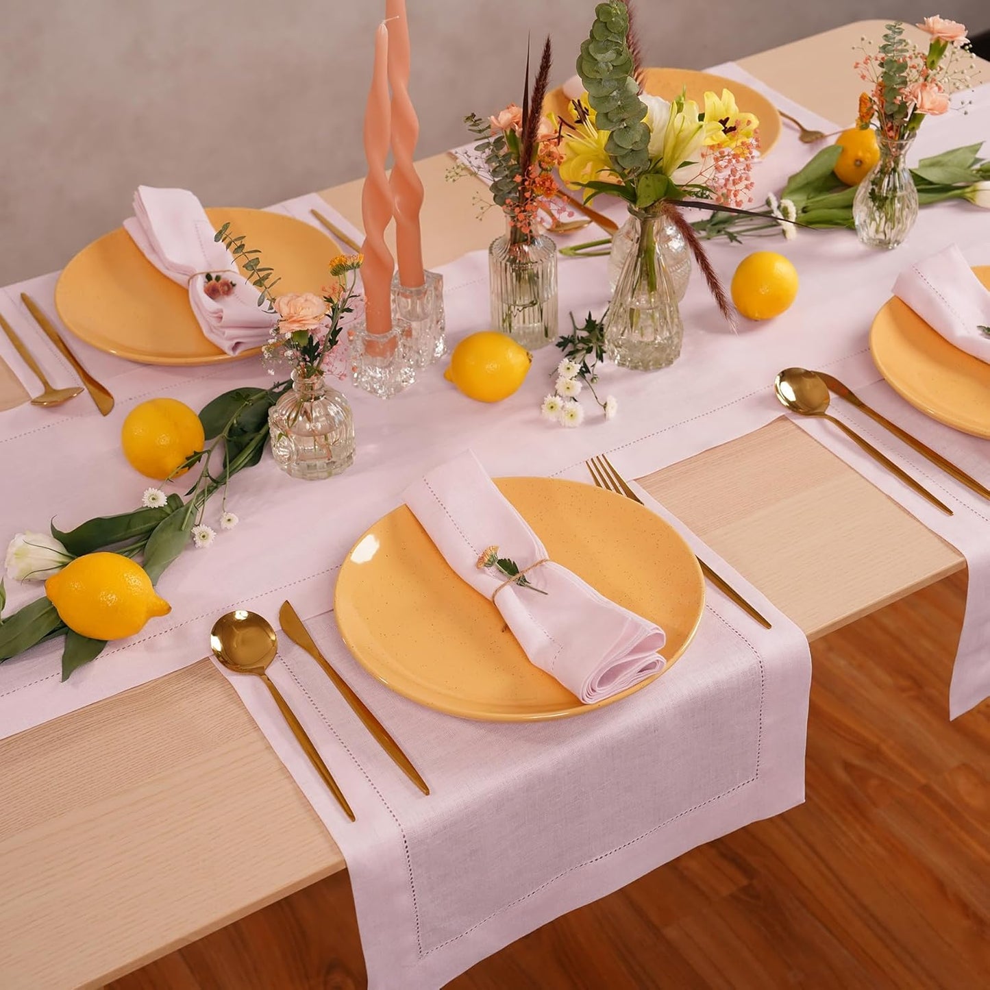 Pink Table Runner 90 inches Long – 100% Pure Linen Hemstitch 14 x 90 Inch Table Runner for Dining, Spring, Summer, Wedding Decorations, Gift – Elara