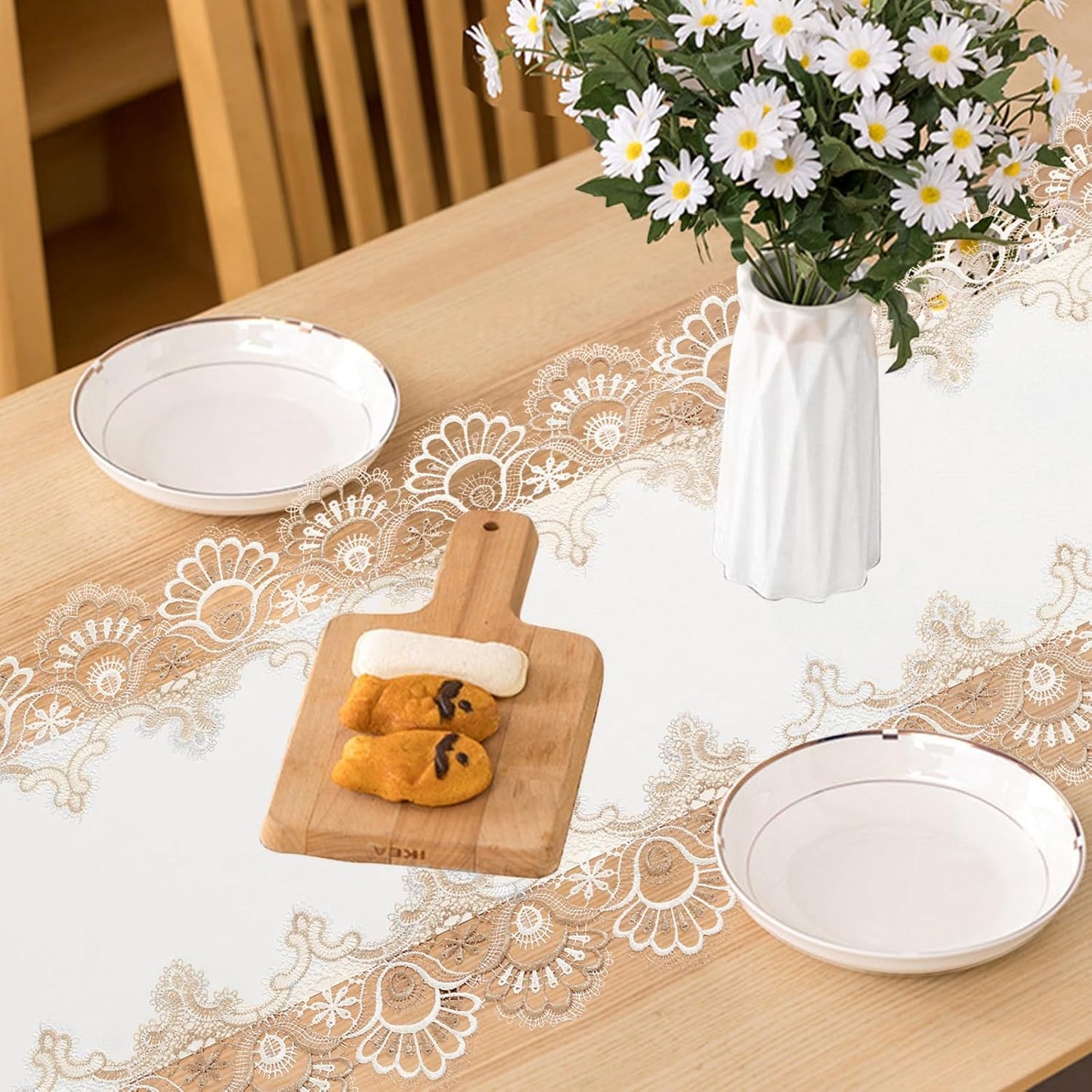 Vintage Lace Dining Table Runner, 72 Inches Macrame Coffee Table Runners for Kitchen Home Christmas Party Decorations (16x72 inch,Off White)