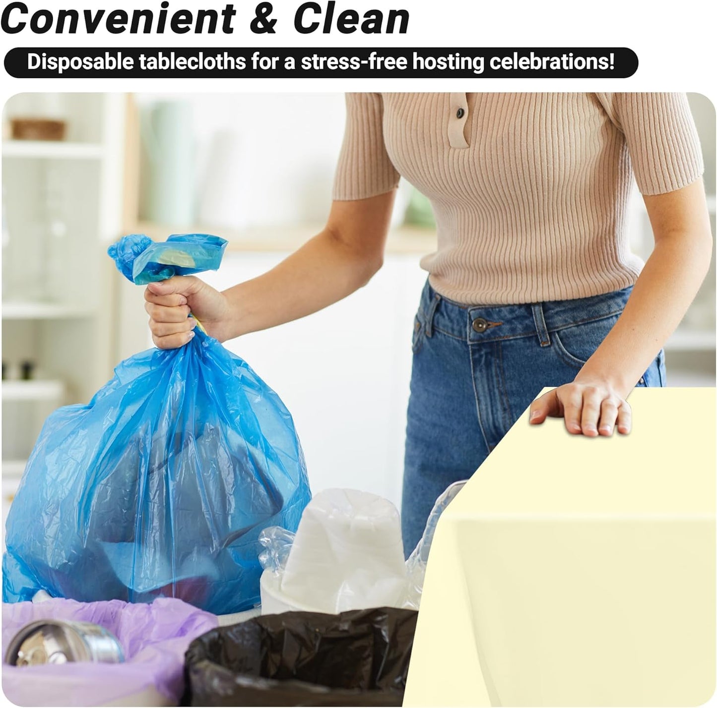 QZYL 4 PCS Picnic Table Cover, 54 x 108 Inches Plastic Disposable Tablecloth, Ivory Smooth Rectangle Tablecloth, Indoor or Outdoor Parties Birthdays Wedding Decor, Leakproof and Waterproof