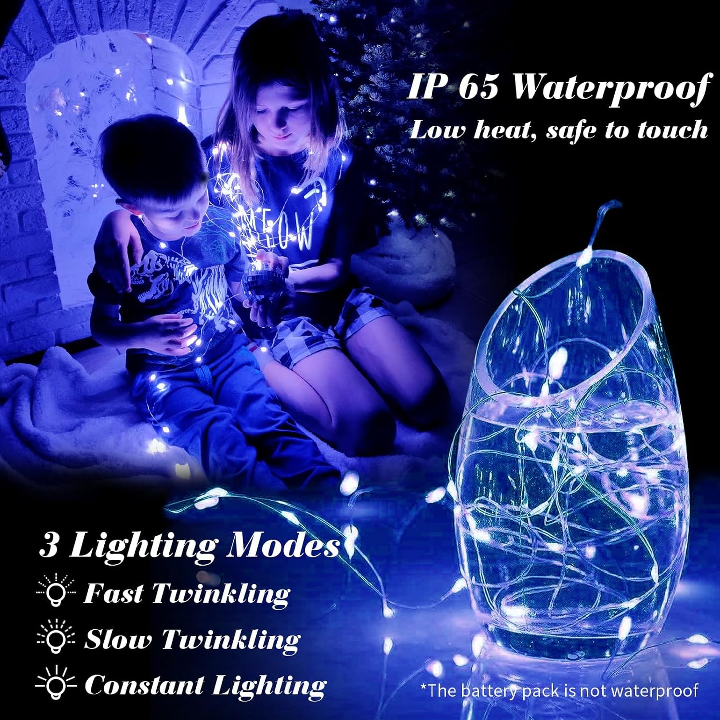 ZGWJ 100 Pack Fairy Lights Battery Operated, 7ft 20 Mini LED Fairy String Lights Silver Wire 3 Modes for DIY, Parties, Wedding, Bedroom, Halloween Christmas Decoration Blue