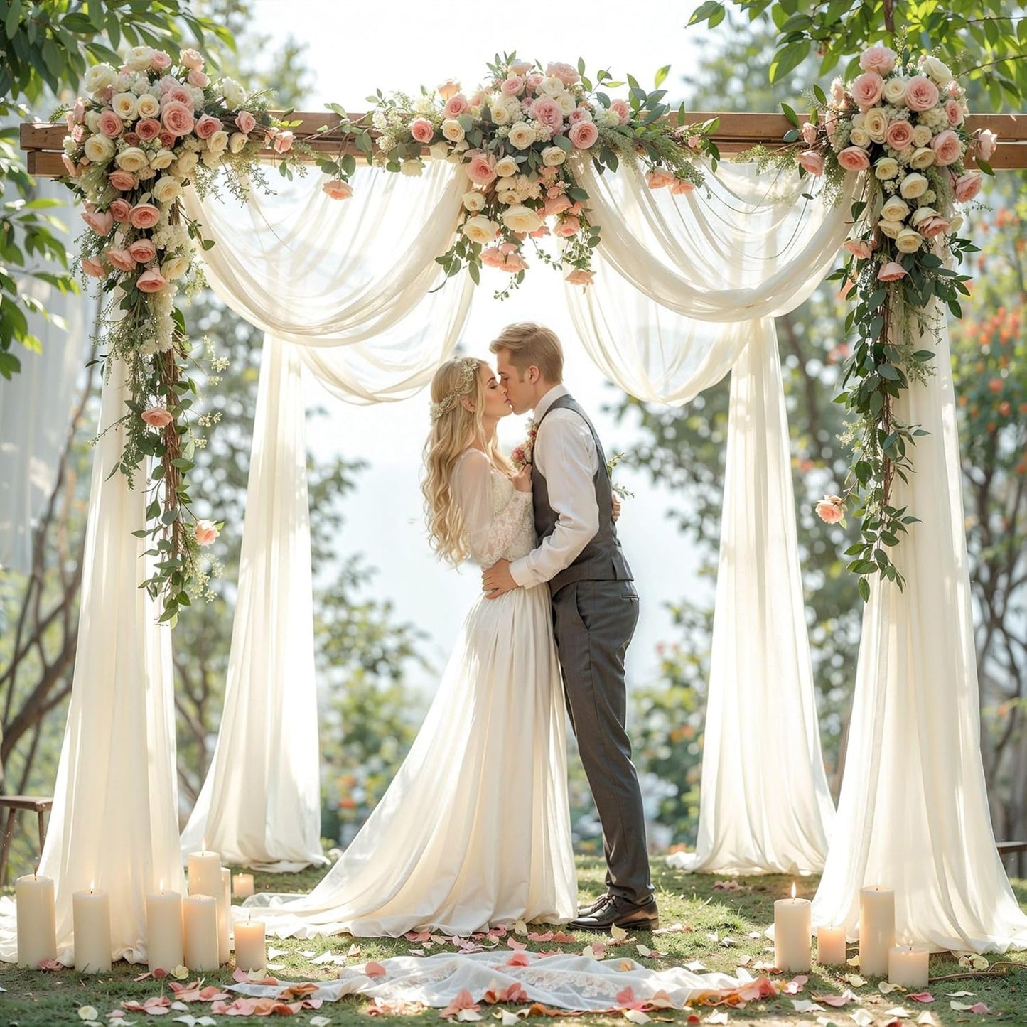 Wedding Arch Draping Fabric,1 Panel 18FT Beige Arch Drapes Chiffon Fabric Drapery Decorations for Ceremony Reception Party Ceiling Backdrop