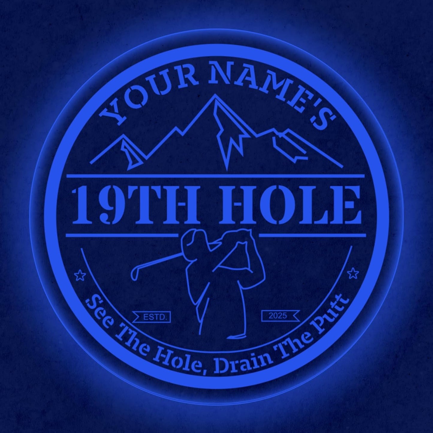 Custom 19th Hole Golf Bar Sign – Personalized LED Color Changing Acrylic Wall Decor for Home Bar, Man Cave, or Patio (19th Hole, 16 INCHES)