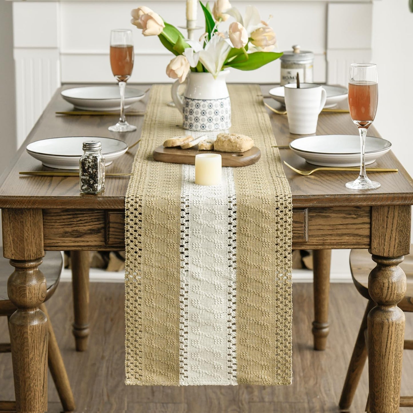 Artoid Mode Burlap Brown Farmhouse Rustic Table Runner, Seasonal Hollow Kitchen Dining Table Decoration for Home Party Decor 12x36 Inch