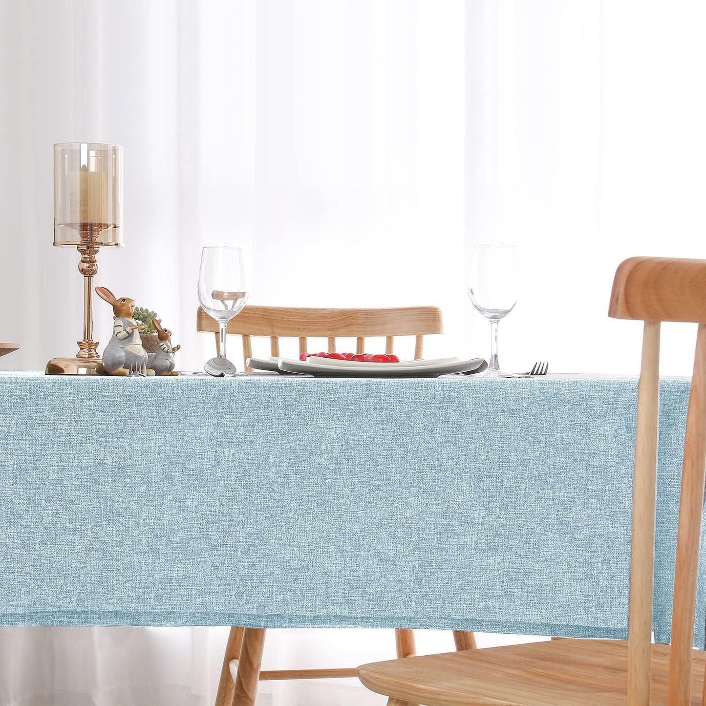 Hiasan Faux Linen Rectangle Tablecloth - Wrinkle and Stain Resistant Washable Table Cloth for Kitchen Dining Room Holiday Table Cover for Dinner, Lux Slate Blue, 60 x 140 Inch