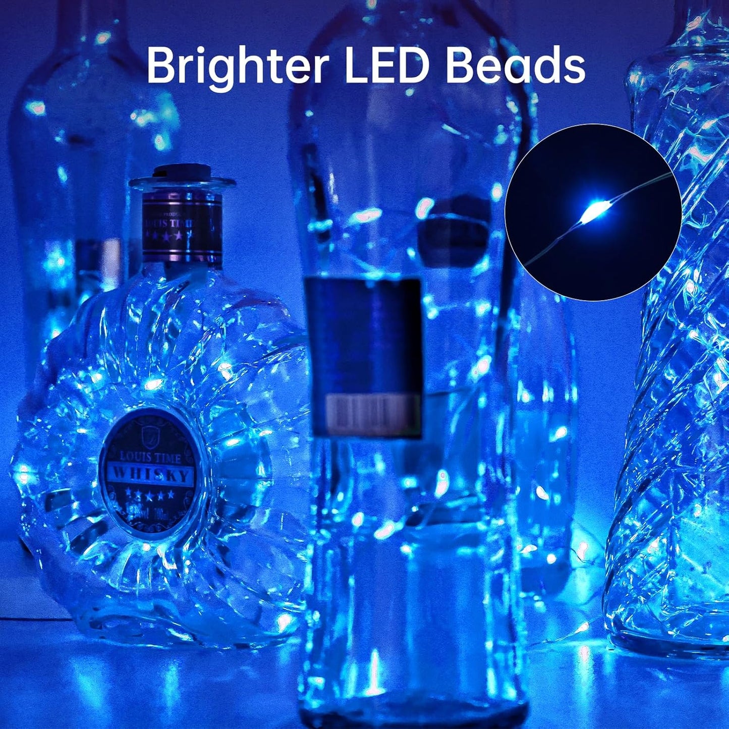 Aluan Wine Bottle Lights with Cork 10 Pack 20 LED Christmas Mini Fairy Lights for Indoor, Waterproof Battery Operated Cork Lights for Liquor Bottles Party Jar Wedding Reception Bar Decoration, Blue