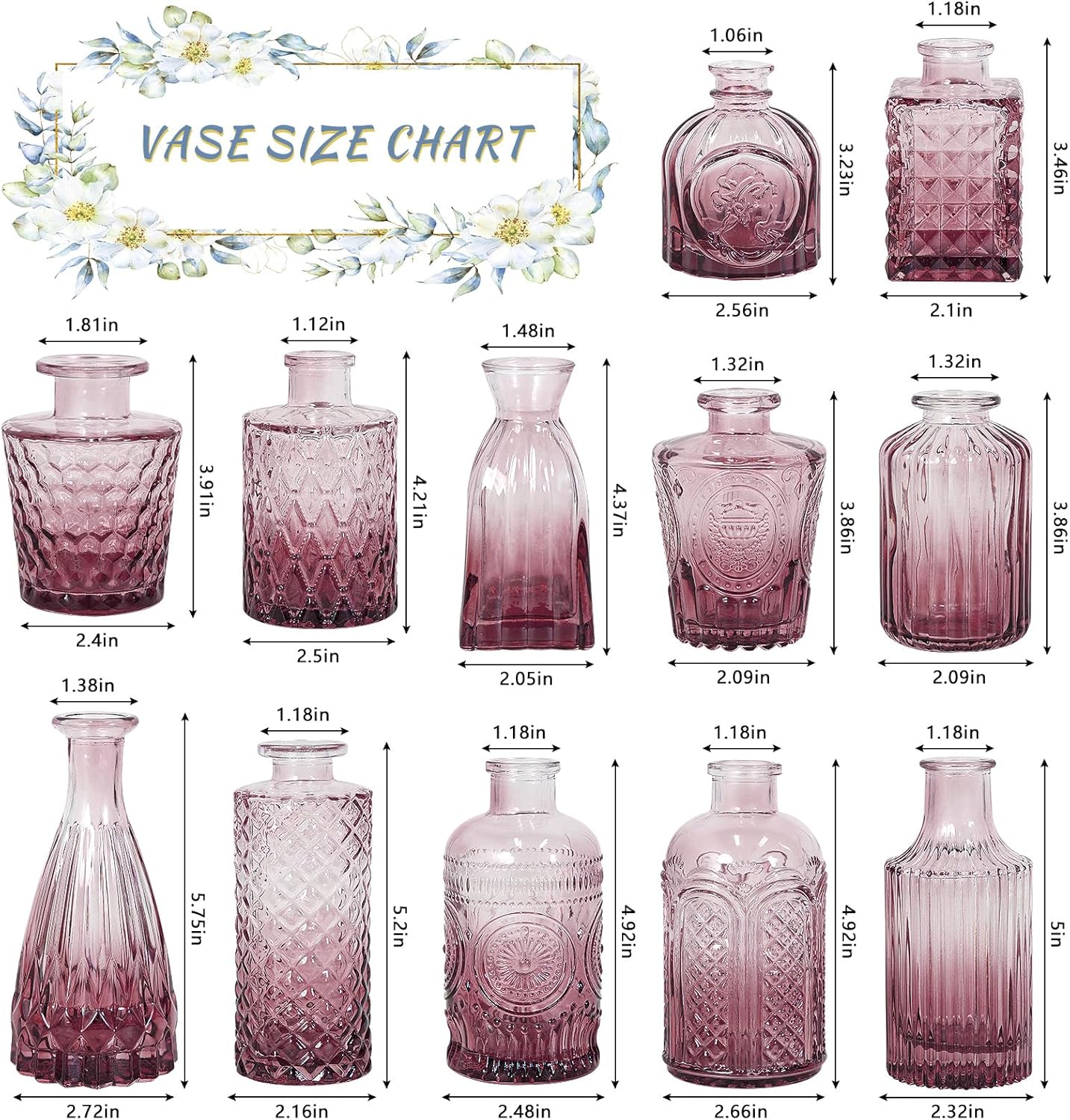 12pcs Glass Bud Vase Set, Small Purple Flower Vases for Centerpieces in Bulk, Mini Vintage Vase for Wedding, Home,Table Decoration