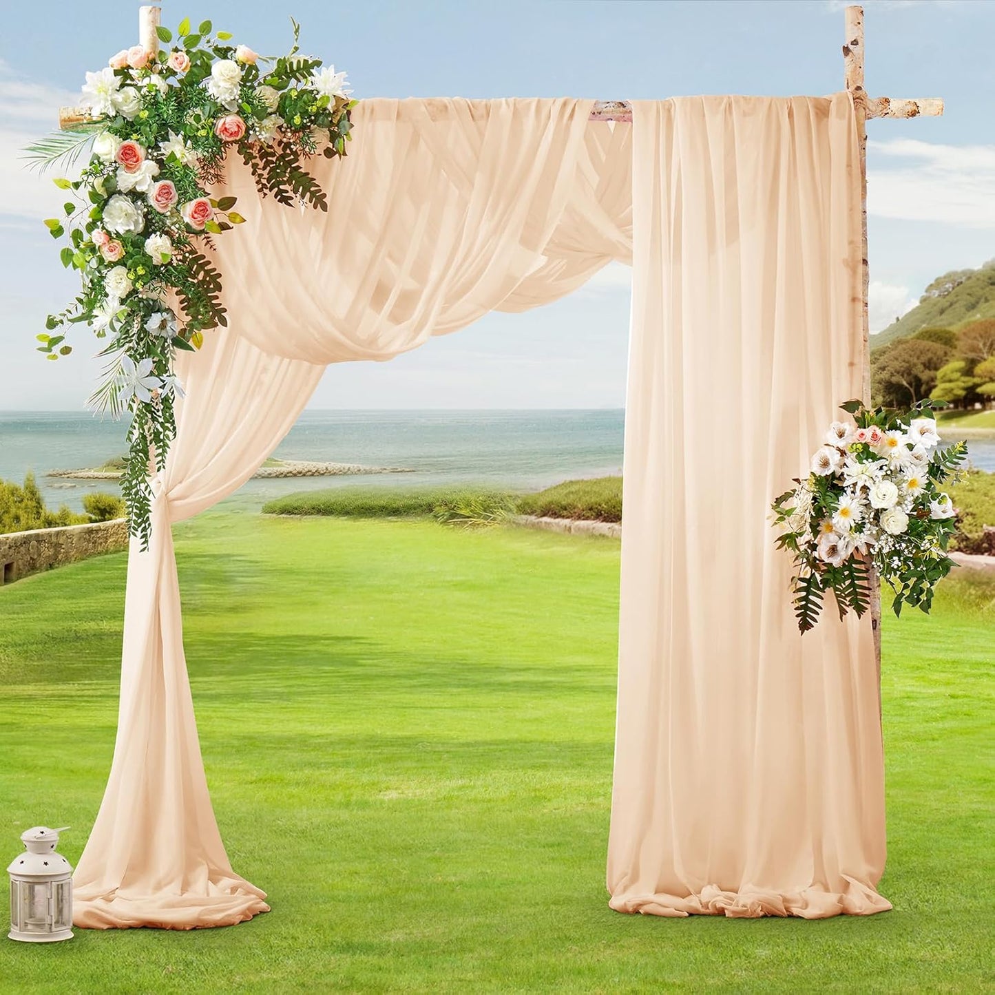 SiinvdaBZX 2 Panels Wedding Arch Draping Fabric 30" x 20Ft Peach Pink Sheer Chiffon Fabric Outdoor Extra Long Decorative Drapery for Party Ceremony Ceiling Curtain Backdrop