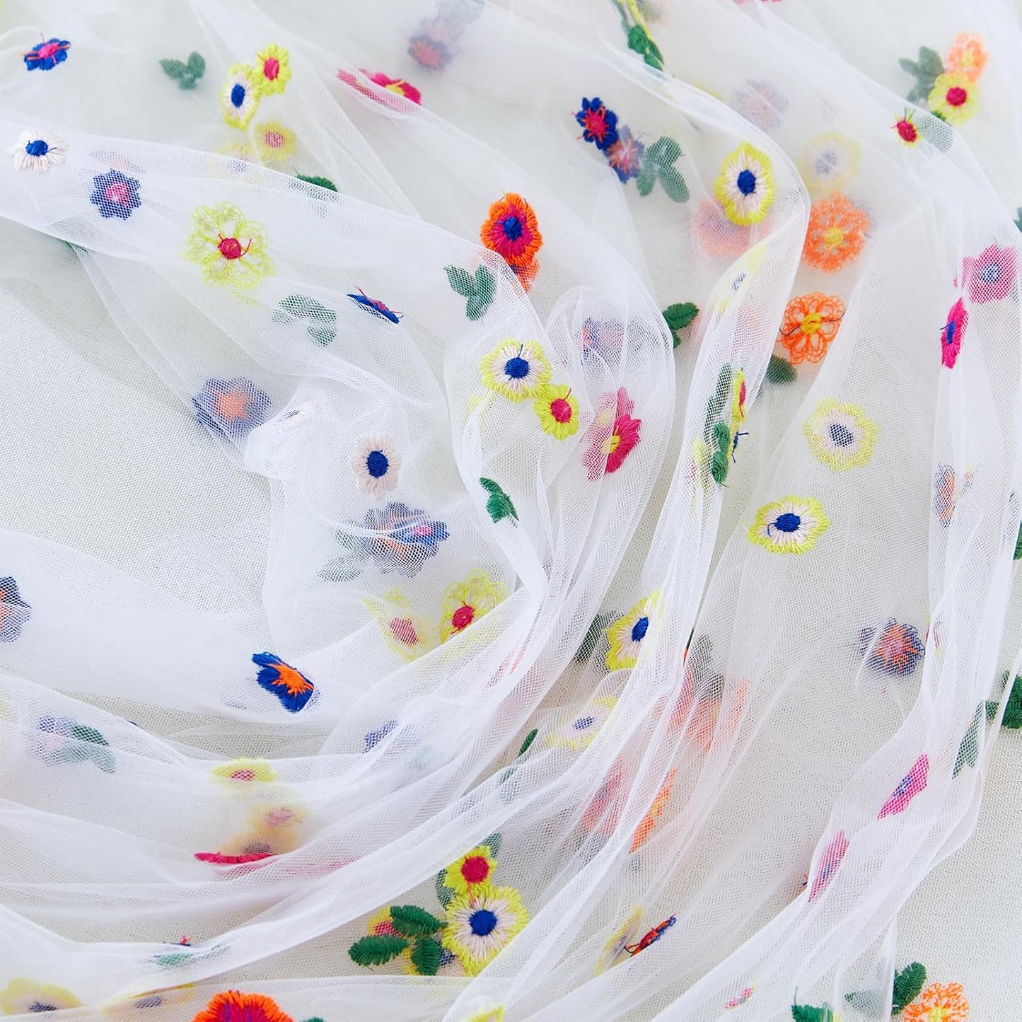 JIALE 3 Pack Ivory Floral Table Runner, Embroidery Daisy Seasonal Table Decorations, 120Inch 10FT Tulle Fabric for Home Decor, Bridal Shower Wedding, Baby Shower Parties, DIY Craft