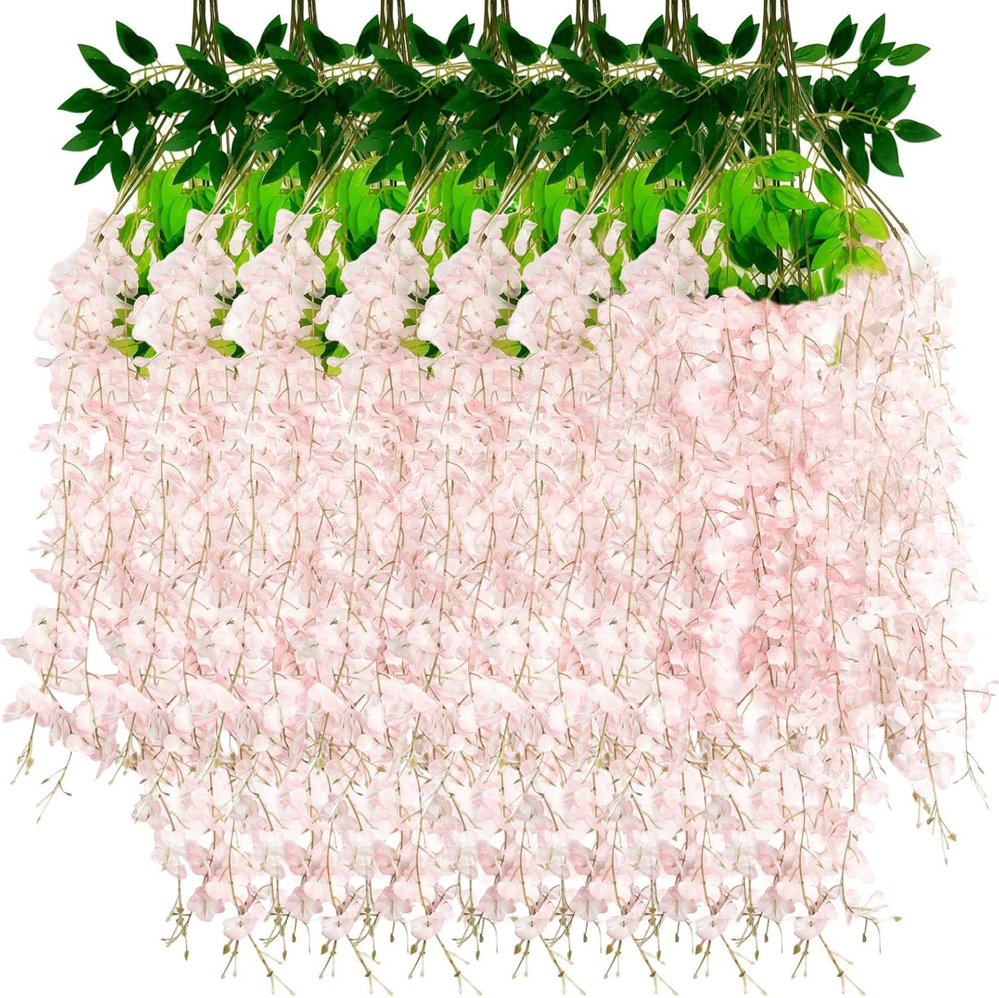 24 Pack Light Pink Wisteria Hanging Flowers Garland, 3.77 Feet Artificial Flower Vines, Fake Wisteria, Artificial Vines Hanging Garland for Backdrop Outdoor Yard Garden Decor
