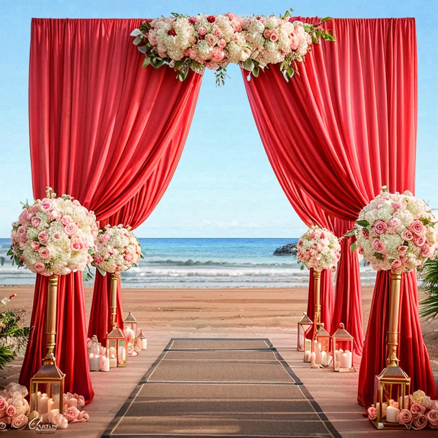 60ftx12ft Wrinkle Free Red Backdrop Curtain, 12 Panels 12FT Height Red Wedding Backdrop Drapes, Silky Polyester Back Drop Cloth for Birthday Photography Background Party Backdrop Draping