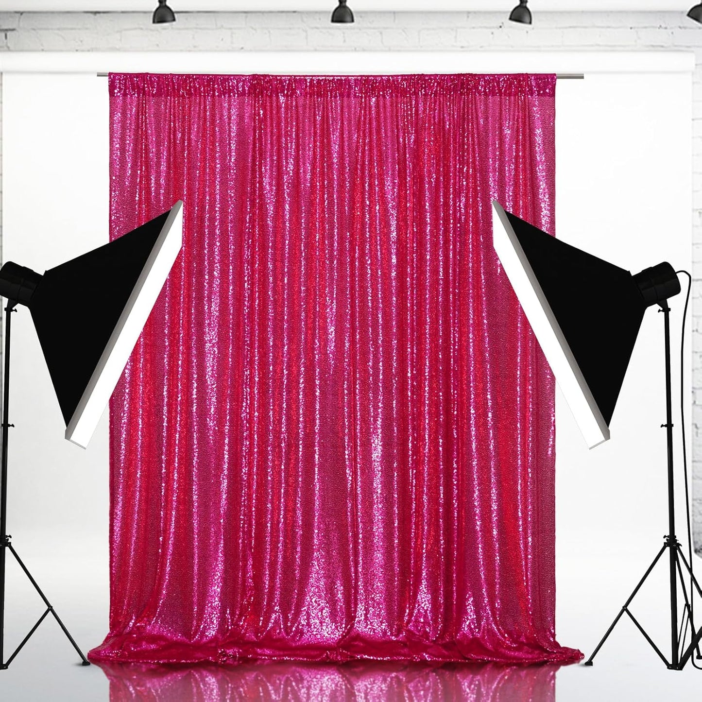 Eternal Beauty Hot Pink Sequin Backdrop, 6x8 Ft Glitter Background Curtains for Shimmer Photography Party Wedding Birthday Back Drop Decor