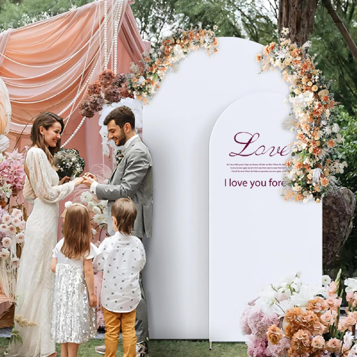 Set of 2 Arch Backdrop Cover, High Elastic Wrinkle-Resistant Arch Cover, Spandex Fabric Thick Opaque Round Top Chiara Backdrop for Wedding Birthday Baby Shower Garden Decor 6FT, 7.2FT, White