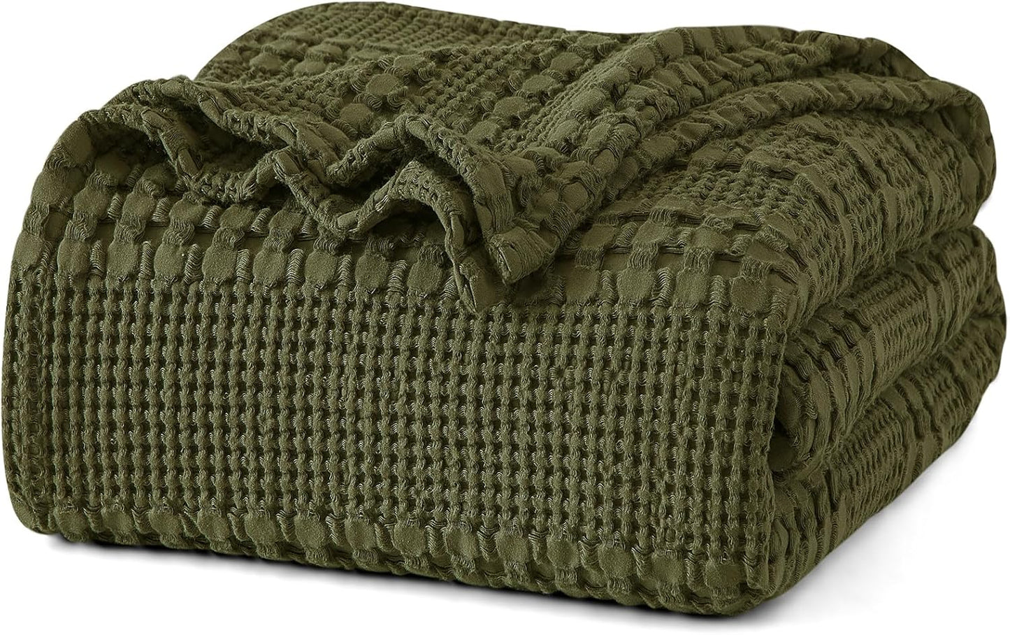 PHF 100% Cotton Waffle Weave Blanket Queen Size for Bed, Soft Lightweight & Breathable, All-Season Comfort, Luxury Aesthetic Woven Bedding for Home Decor, 90"x90", Capulet Olive