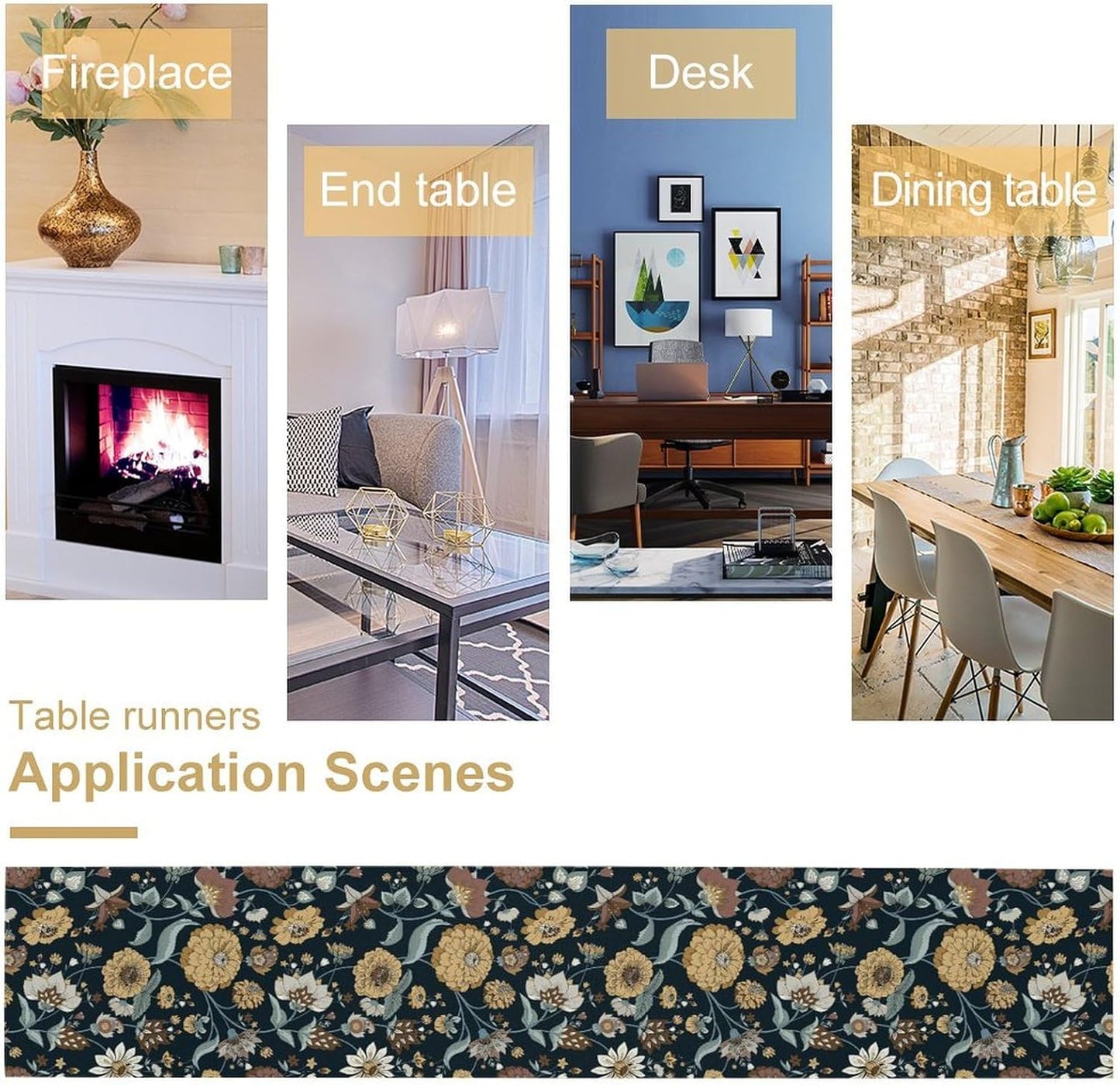 Boho Floral Table Runner Bohemian Floral Vintage Home Kitchen Dining Table Decoration 13x108 Inch 1PCS