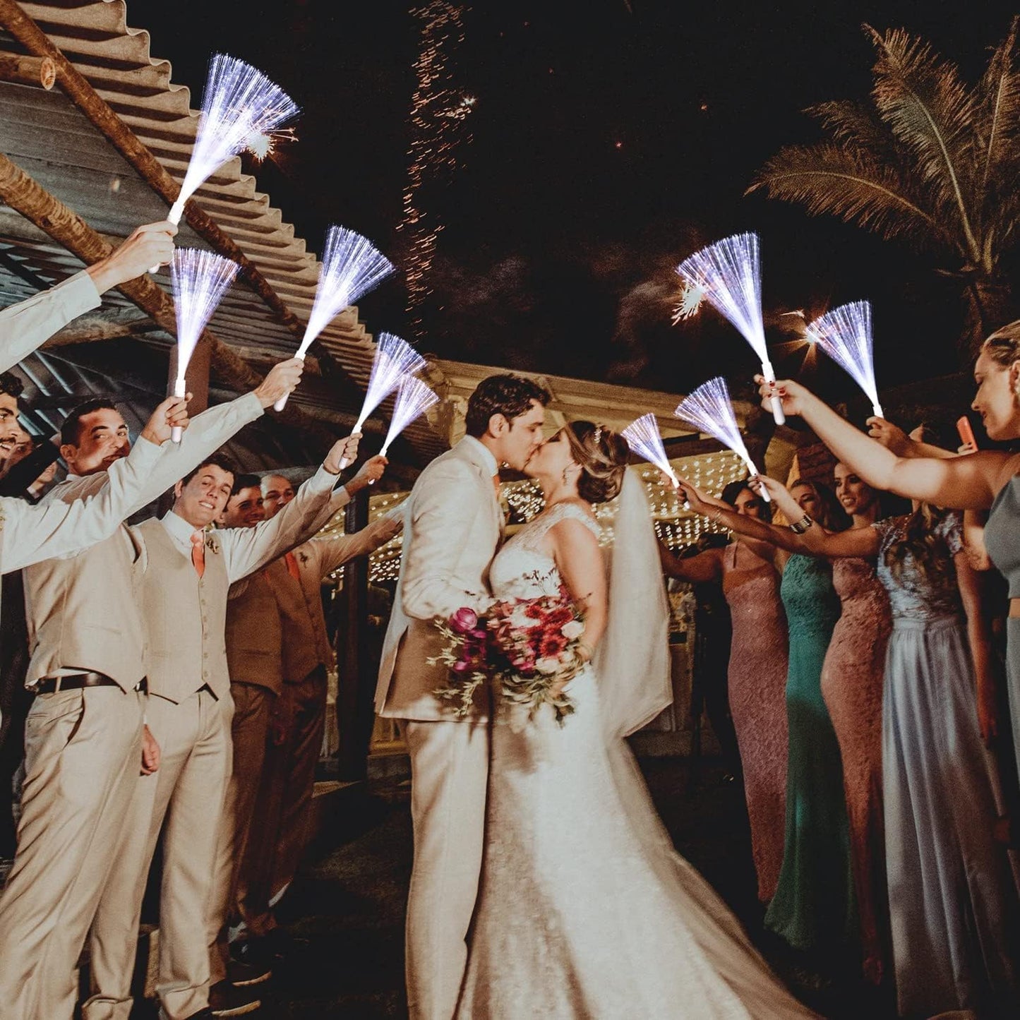 48 PCS White Glow Fiber Wands Sticks LED Light Wands 3 Modes Flashing Fiber Optic Light Rod Bulk Fiber Optic Wands for Wedding July 4th Halloween Christmas