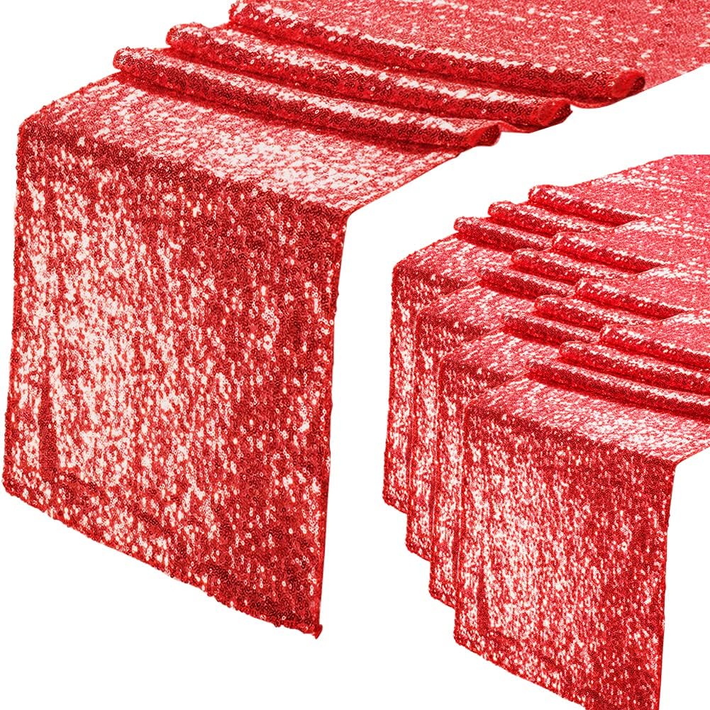 Eternal Beauty Red Table Runner for Wedding, 5PCS-12x108 Sequin Table Runner Decorations for Birthday Parties, Banquets, Graduations,Christmas