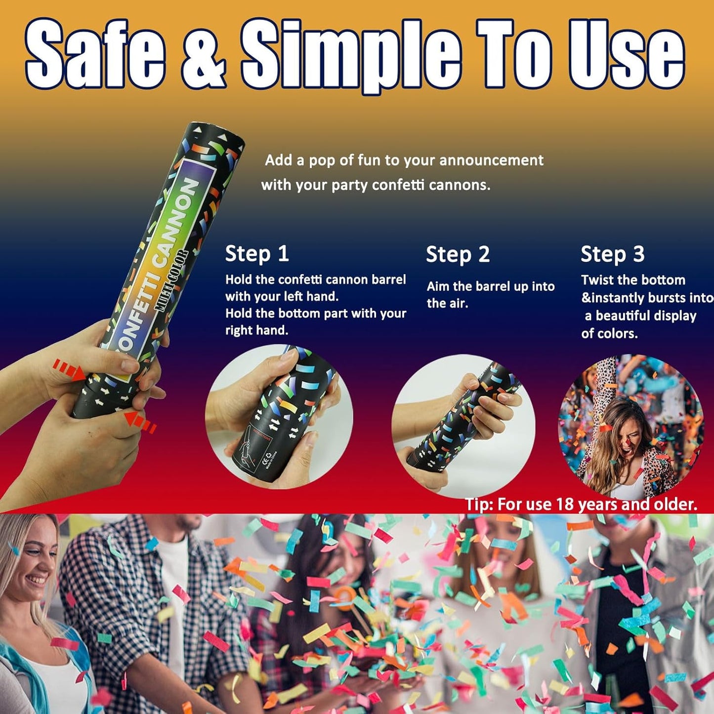 12 Inch Confetti Cannon Multicolor Confetti Popper Party Shooter for Wedding Birthday Graduation Celebration, 5 Pack Biodegradable Confetti Shooter Launches 20-26 ft