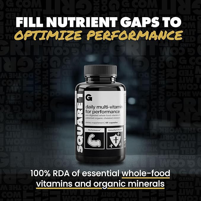 Gains in Bulk Square 1 Multivitamin and Mineral Supplement for Women and Men, Vitamins, Digestive Enzymes and Organic Minerals for Muscle Health, Performance and Immune Support, 60 Capsules