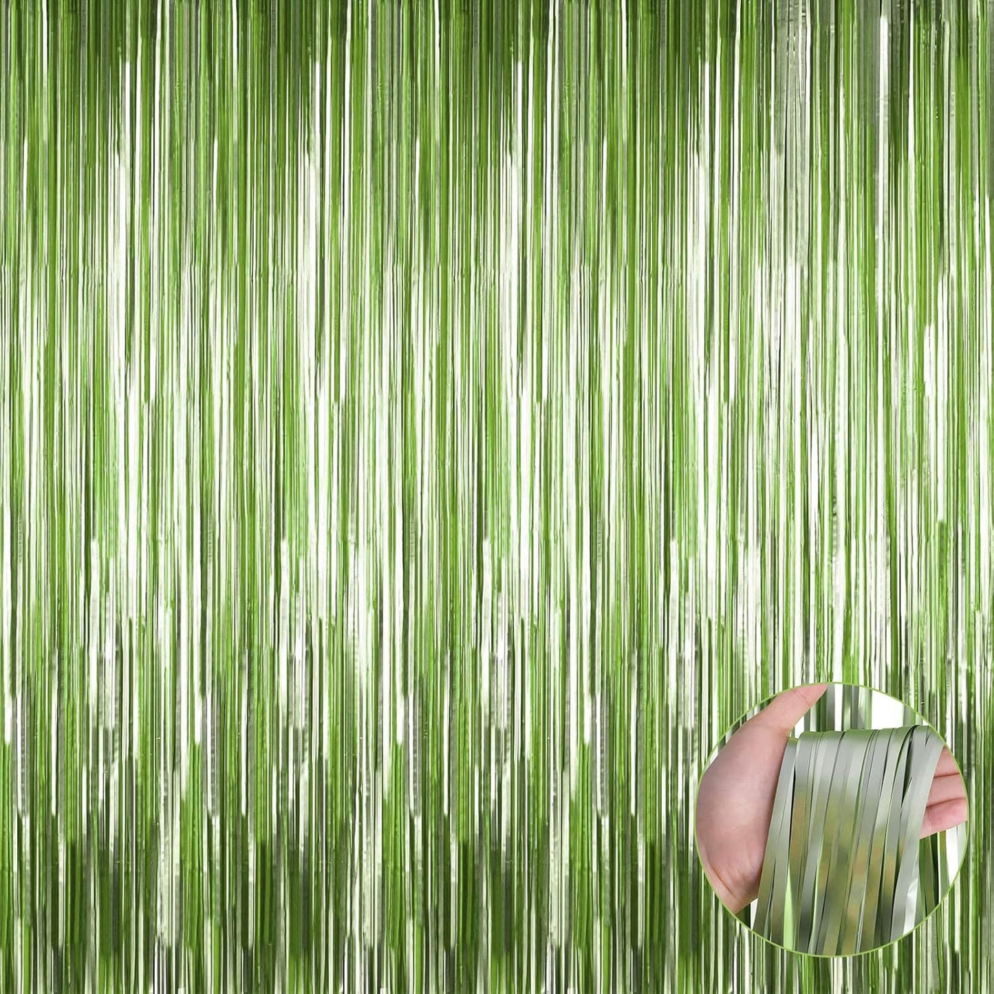 4 Pack Light Green Foil Fringe Curtain Backdrop, 3.28Ft x 9.84Ft Metallic Tinsel Streamers Curtains for Party, Photo Booth Props, Birthday, 2022 Graduation Decoration Supplies