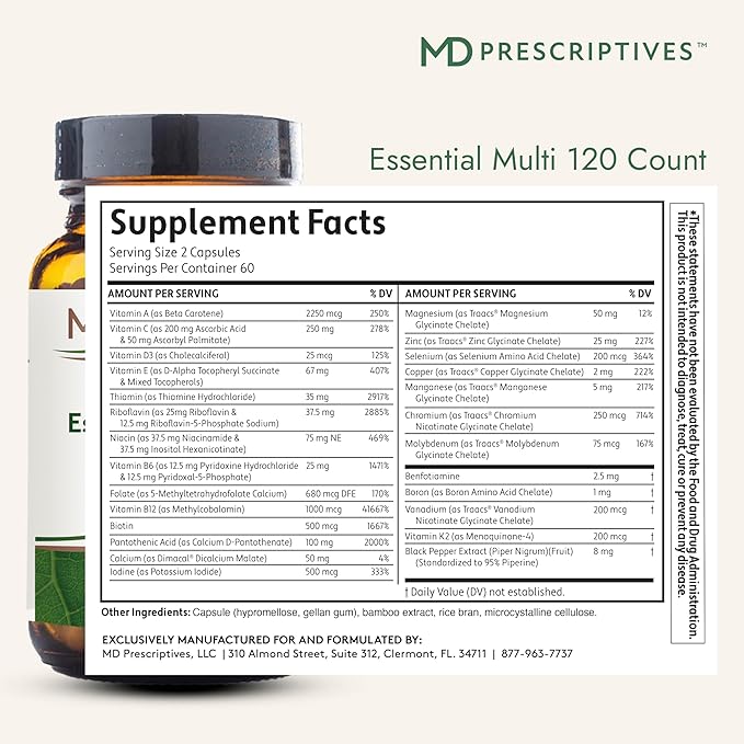 Essential Multi (Delayed Release) - Multivitamin Mineral Complex Supplement for Enhanced Hormone Support - 120 Capsules