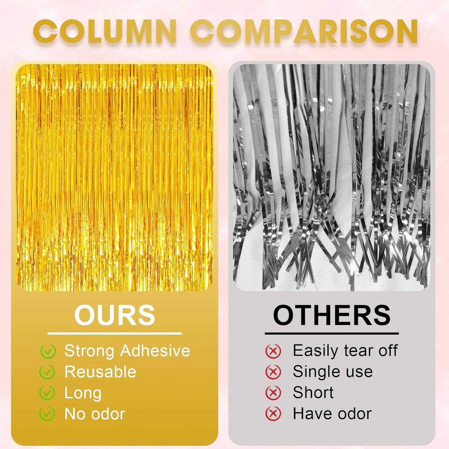 2 Pack Gold Tinsel Foil Fringe Curtains, Gold Party Decorations, Metallic Tinsel Party Streamers Backdrop for Birthday Baby Shower Graduation Wedding New Year Party Decorations