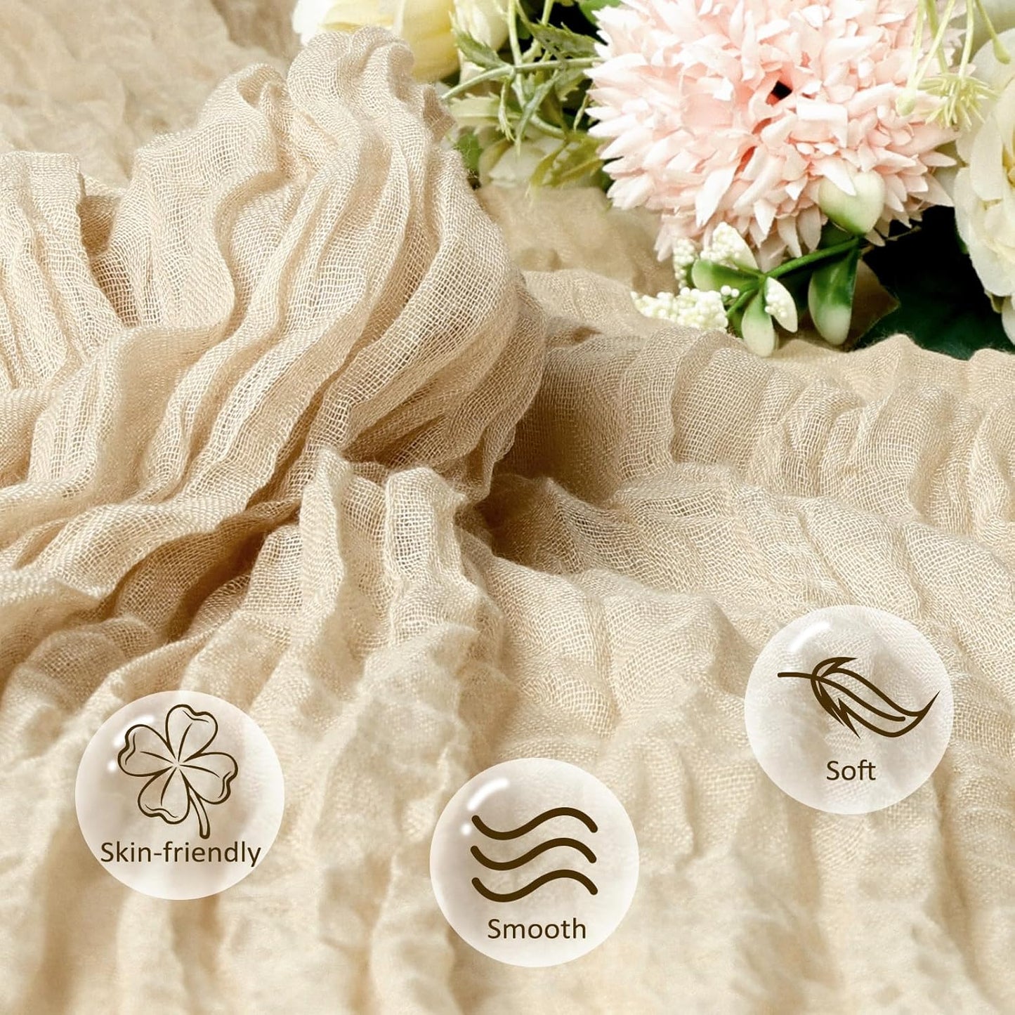 12 Pack Beige Cheesecloth Fall Table Runner 10ft Boho Gauze Fabric Cheese Cloth Table Runner 35 x 120 Inch Rustic Sheer Runner for Thanksgiving Wedding Decor Baby Shower Party Centerpiece Decoration