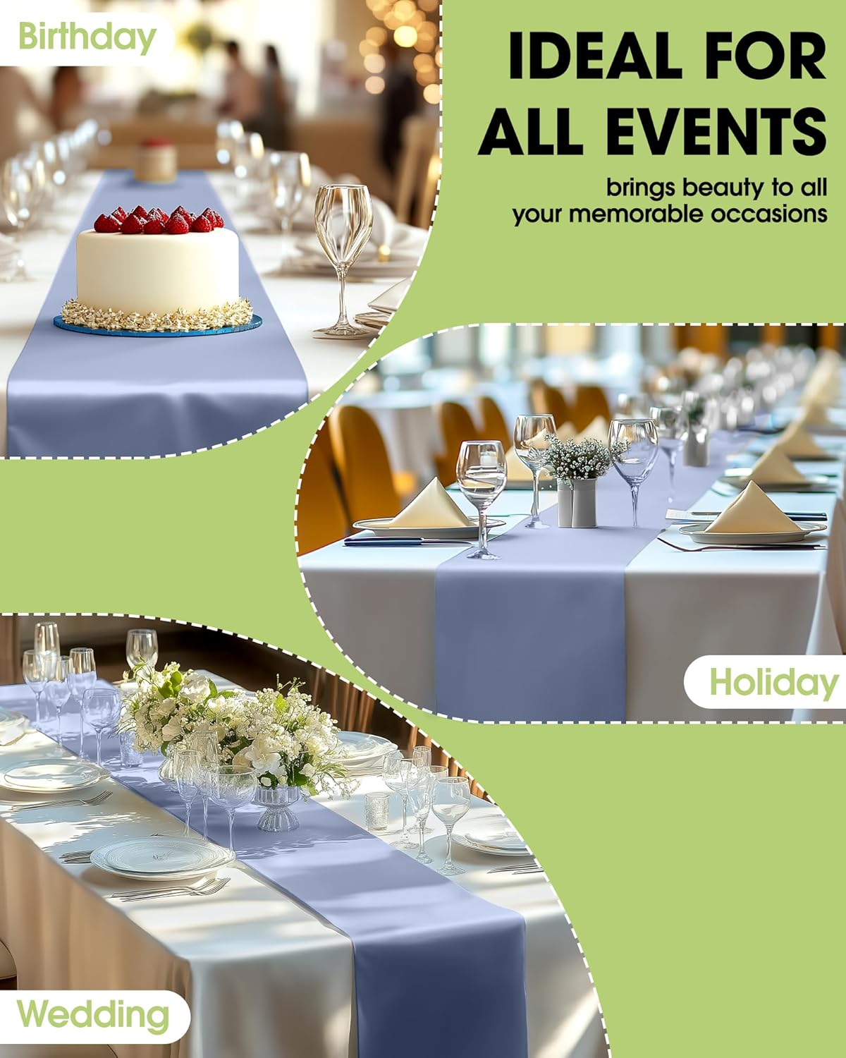 Pureegg Dusty Blue Plastic Table Runners - 10 Pack, 14'' x 108'', Water Resistant & Disposable Centerpiece Decorations for Table Cloth, Wedding, Birthday, Holiday, Baby Shower, Party, Home Decor