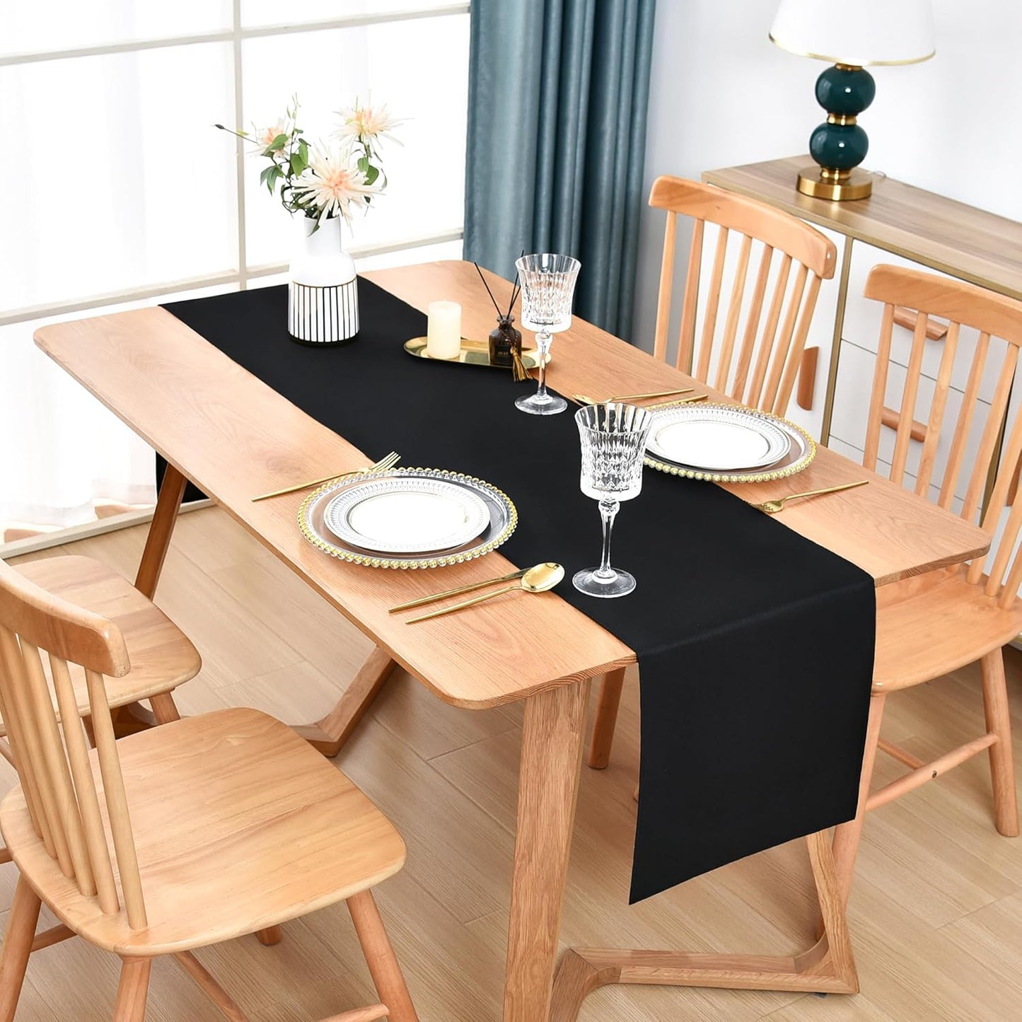 Farmhouse Black Table Runner Dining Table Runners 90 Inches Long Coffee Table Runner for Dresser Living Room Bedroom Holiday Party Banquet 12X90 Inch