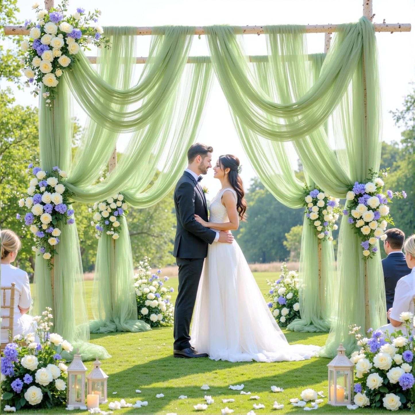 Wedding Arch Draping Fabric Backdrop 1 Panel 60" x 26Ft Sage Green Drapes Curtains for Wedding Reception Sheer Tulle Backdrop Curtain for Ceremony Birthday Party Baby Shower Arbor Ceiling Decorations