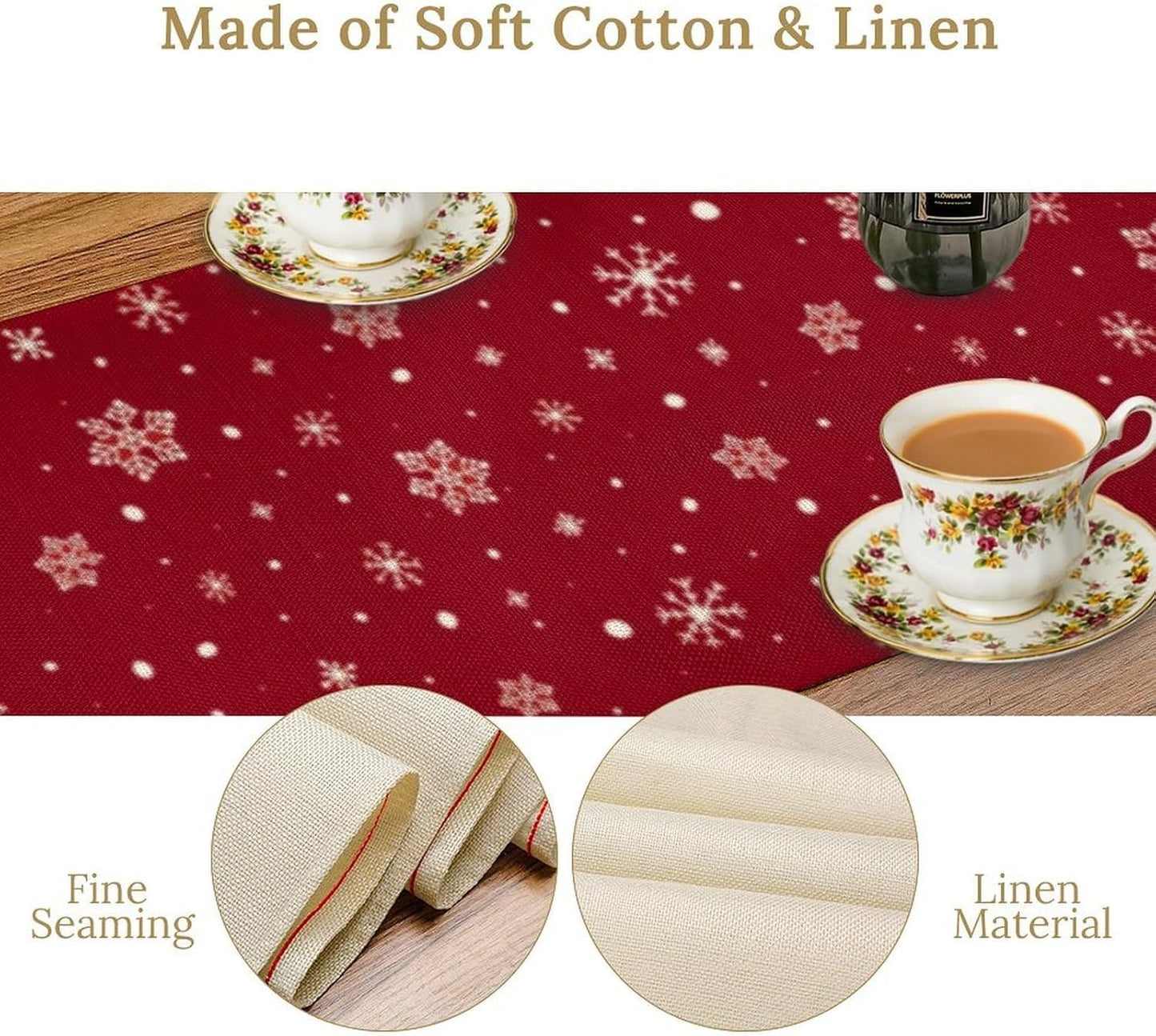 Merry Christmas Table Runner,Red Christmas Tree Snowflake Winter Seasonal Table Cloth Kitchen Dining Table Decoration for Home Party Decor 13x36 Inch