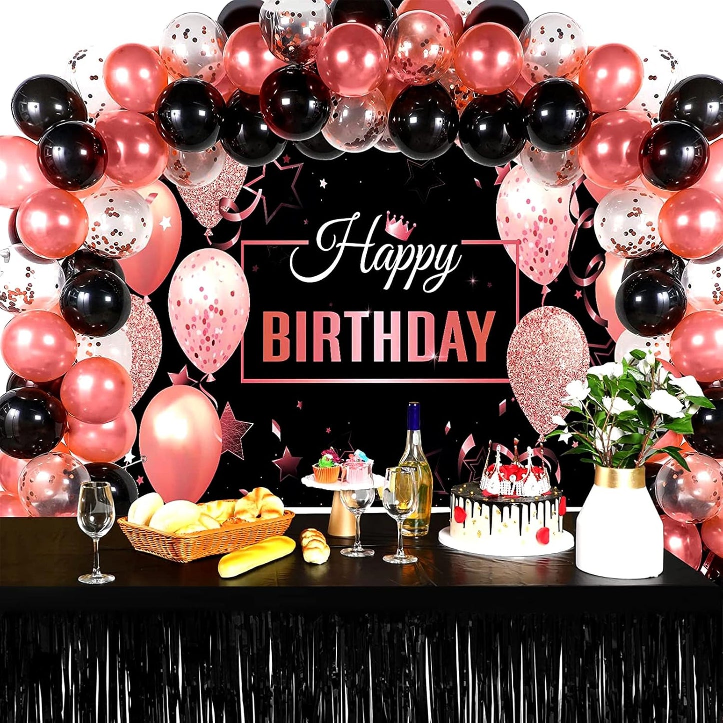 4 Pack 29x108 Inch Metallic Foil Fringe Tinsel Table Skirts for Rectangle Tables Streamer Curtains Backdrop for Halloween, Birthday, Parade Floats, Christmas Party Supplies(Black)