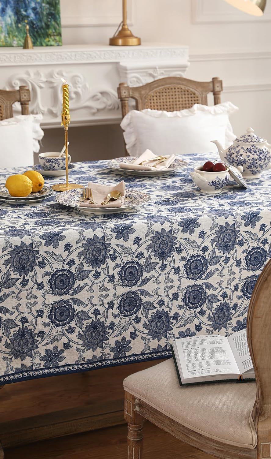 patdrea Designer Vintage Blue Rectangle Tablecloth,Linen Anti-Wrinkle Paisley Pattern Farmhouse Extra Long Table Cloth,Decor Cover for Kitchen Dining,Christmas,Thanksgiving,63"x110"-Lantang a