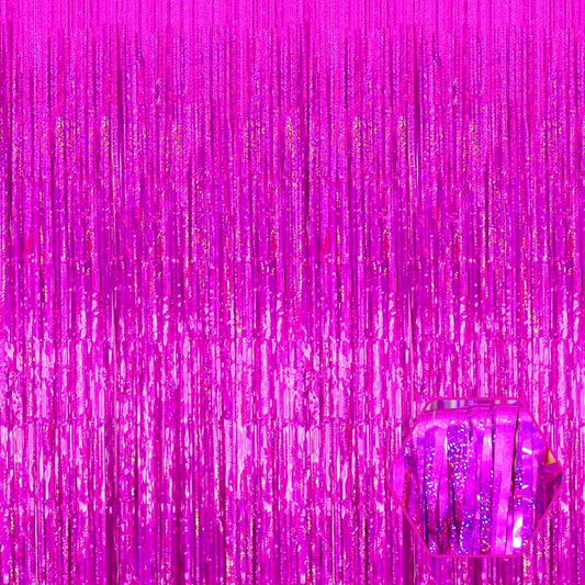 3 Pack Rose Red Foil Fringe Curtain Backdrop, 3.28Ft x 8.2Ft Metallic Tinsel Foil Fringe Streamer Curtains for Photo Booth, Mother's Day, Easter, Birthday, Wedding Party Decorations