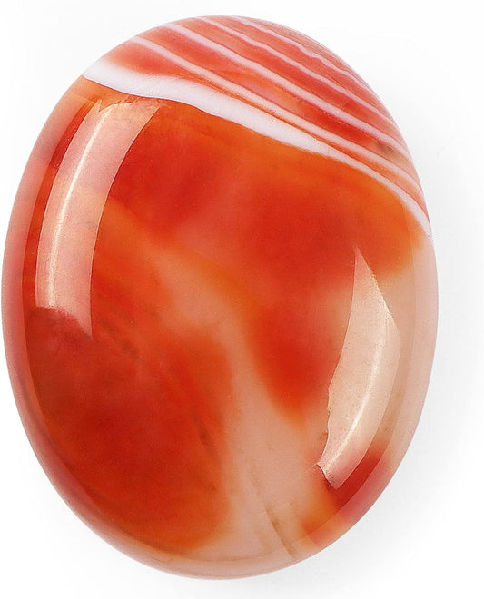 1.8 Inch Red Banded Carnelian Agate Crystals Thumb Worry Stones for Anxiety, Meditation, Yoga, Reiki, Gifts