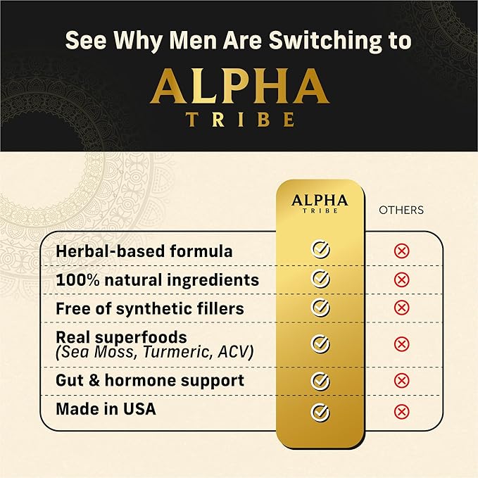 Alpha Tribe Multivitamin for Men with Sea Moss, Black Seed Oil, Ashwagandha, Turmeric Bladderwrack, Burdock,Vitamin C, Elderberry, Manuka, Yellow Dock | Daily Men's Vitamins and Minerals Supplement