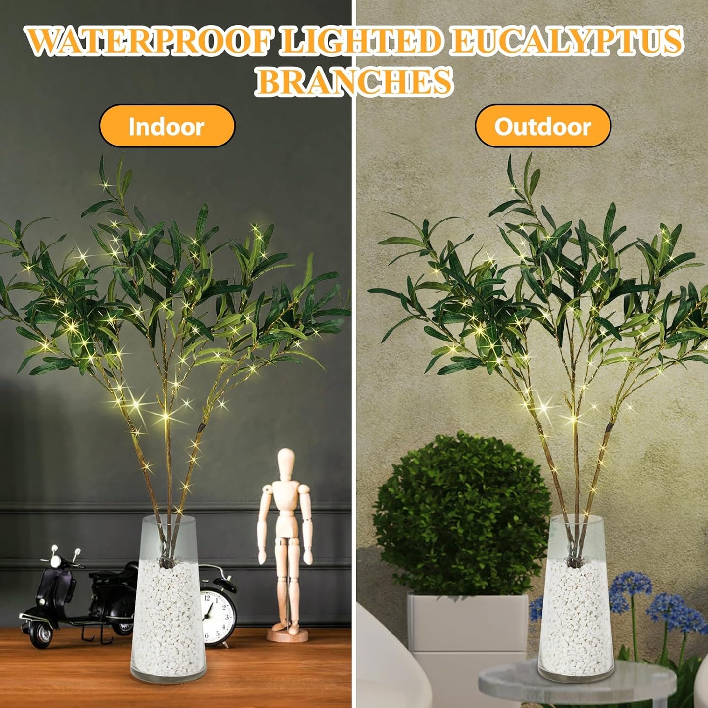 Bexdir Lighted Olive Branches with Timer, Lighted Branches 33IN 99 LED, Artificial Light, Olive Night Light, Artificial Plant for Home Spring Christmas Party Wedding Decor-Battery Operated