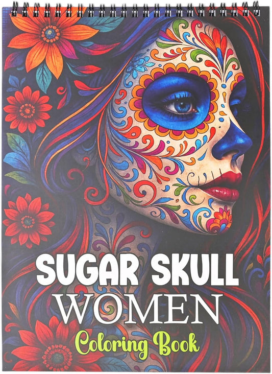 Bondream Sugar Skull Coloring Book for Women,Spiral Bound Adult Coloring Book for Relaxation & Mindfulness, 24 Single-Sided Pages Creative Arts & Crafts Sugar Skull Stress Relief Gift