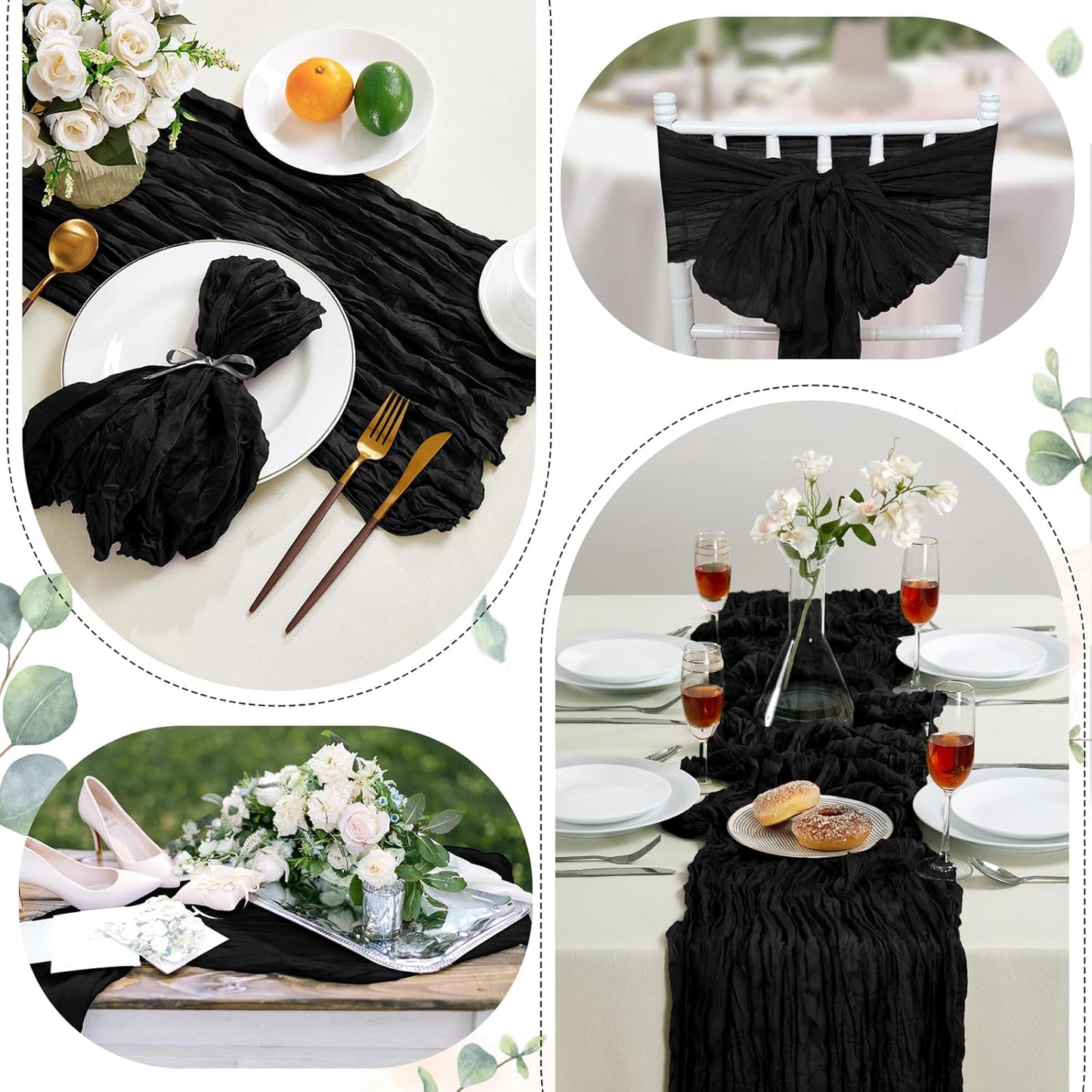 6 Pack Halloween Cheesecloth Table Runner 10FT Long Black Boho Gauze Table Runner Rustic Sheer Runner for Halloween Decoration Wedding Baby Shower Birthday Party Table Decor Thanksgiving Christmas