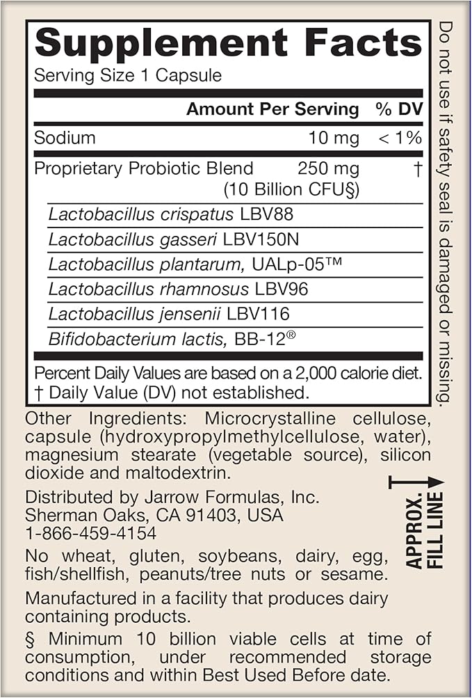 Jarrow Formulas Fem-Dophilus Advanced Vaginal & Digestive Probiotics 10 Billion CFU With 6 Clinically-Studied Strains, For Vaginal, Urinary Tract, Digestive & Immune Support, 30 Capsules, Shelf-Stable